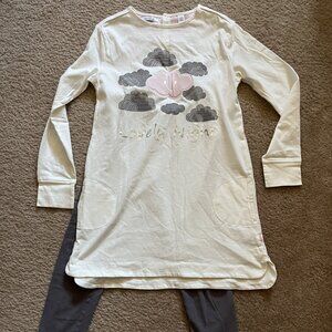 New Okaidi Pj's Pajama Set Girls Lovely Night Gown and Leggings 10Y/138 CM